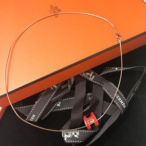Authentic Hermes H pop necklace Gold Orange with original box